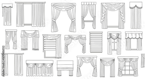 Collection of ornate decorative archway and curtain designs for interior decoration and event styling