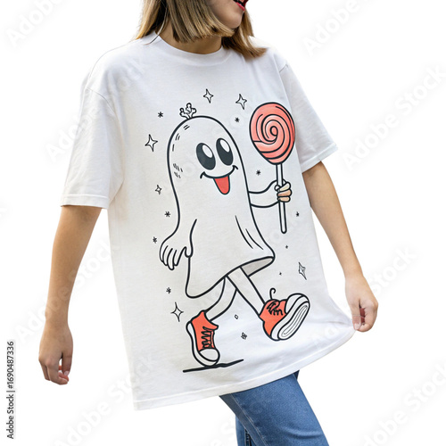 Cartoon Ghost T-Shirt PNG on White Background

