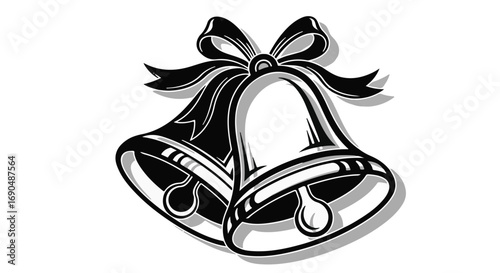 Elegant wedding bells adorned with a festive ribbon, symbolizing union and celebration.