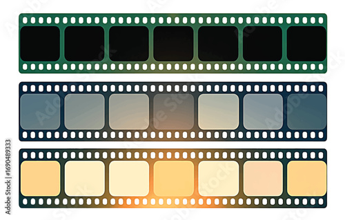 Filmstrip Frames with Gradient Color Variations and Movie Reel Effects