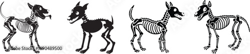 Halloween Dog set silhouette vector illustration.  Skeleton dog vector design.