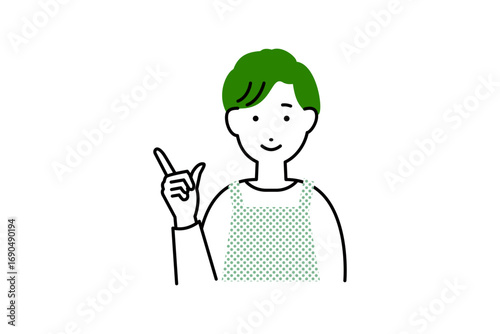 指を差す料理をするエプロンを着た男性主夫の人物イラスト