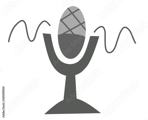 Flat illustration of a microphone with sound waves