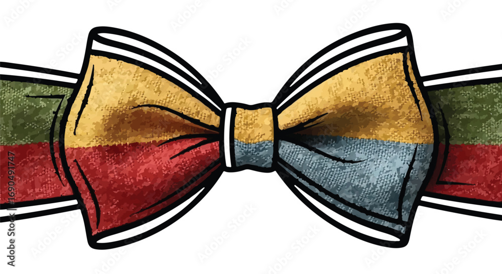 Colorful striped bow tie with a playful, festive design
