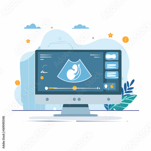 Digital Fetal Ultrasound Monitor On Computer Screen