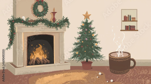 christmas tree and fireplace