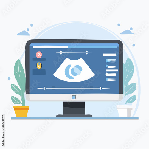 Computer Monitor Showing Ultrasound Image