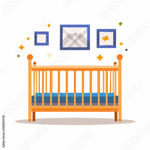 Baby Crib With Pictures On The Wall