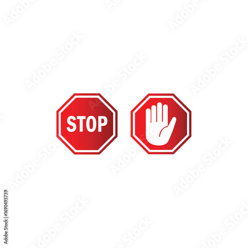 Red Stop Sign and Hand Symbol: Illustrative images of stop signs, one with the word STOP and the other with a hand symbol, symbolizing prohibition and regulations.