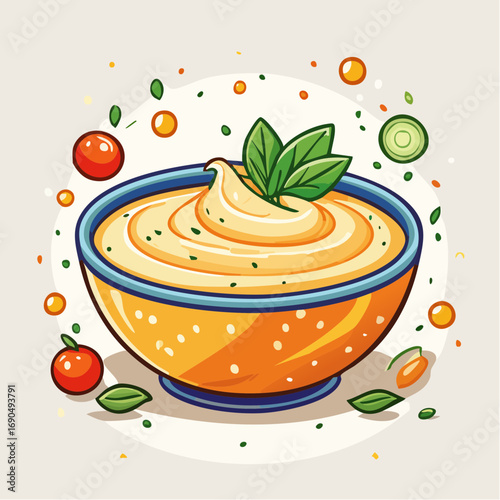 Pixel Art Bowl Of Hummus With Toppings