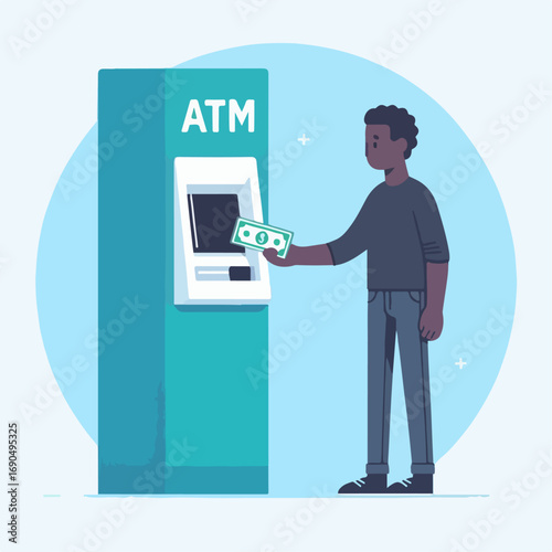 Illustration of someone withdrawing money from an ATM