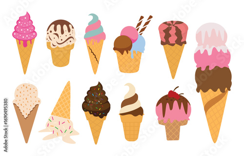 desserts sweet eating yummy street food confectionery snacks cone waffle filling ice cream cone illustration background