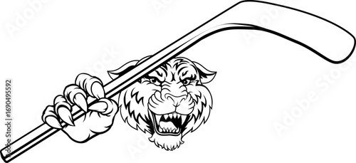 A tiger ice hockey team cartoon animal sports mascot