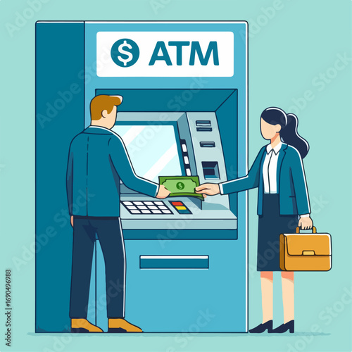 Illustration of someone withdrawing money from an ATM