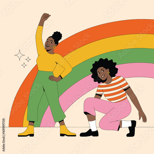 Vibrant colorful silhouettes of dancing people in dynamic poses on textured grunge background, energetic party scene vector illustration for music events, nightlife, celebration, and club promotions
