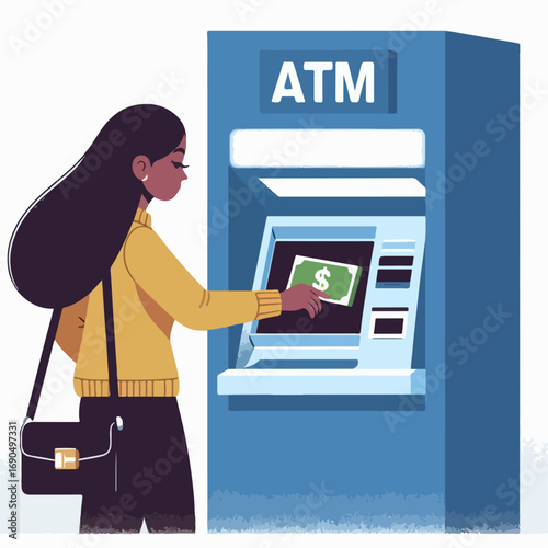 Illustration of someone withdrawing money from an ATM