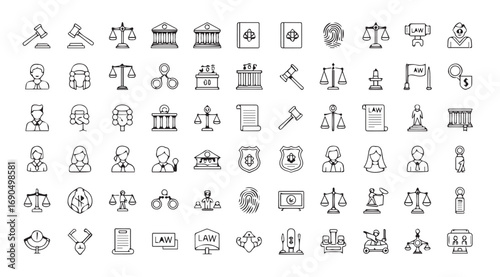 Collection of justice scales and legal symbols silhouette