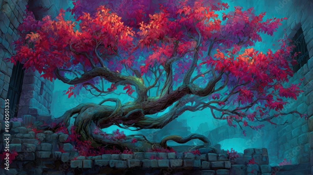 Fototapeta premium Vibrant fantasy tree illustration