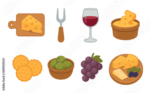 Cheese and wine pairing with olives, crackers, and grapes