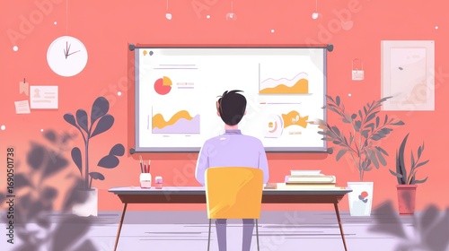 Business presentation flat design front view marketing theme animation pastel. 