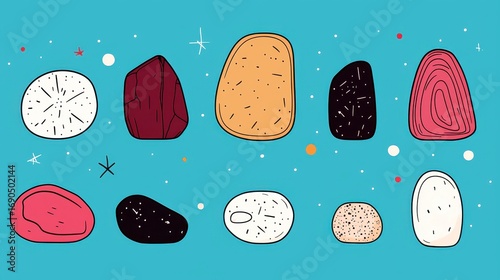 Colorful Abstract Gemstone Shapes on Light Blue Background, Generative AI