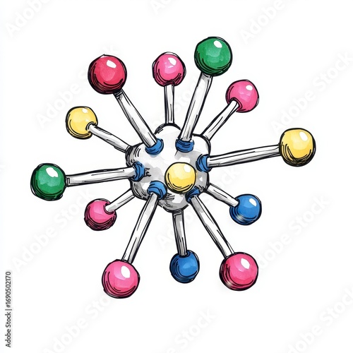 Colorful Abstract Molecular Structure Illustration, Generative AI