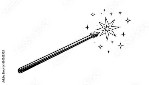 Magic wand with sparkles on a white background for coloring page  