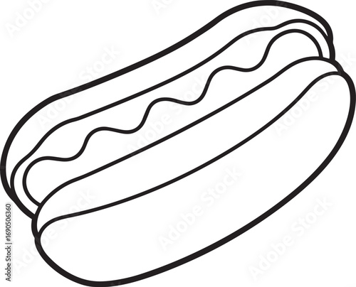 Hot dog outline vector illustration, line art