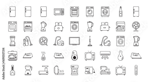 Collection of household appliances and personal care items silhouette