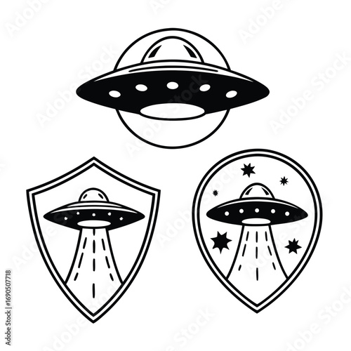 Ufo invasion icon isolated on white background a collection of alien spaceship icons in different shapes