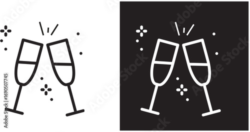 Set of vector icons of celebratory toasts with champagne glasses for New Year's Eve or special occasions.