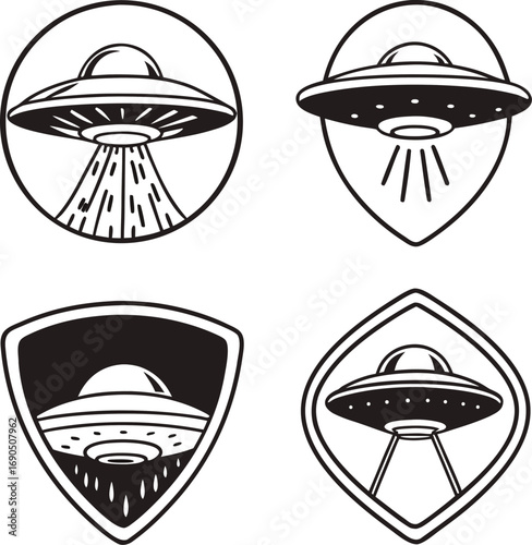 Ufo invasion icon isolated on white background a collection of alien spaceship icons in different shapes