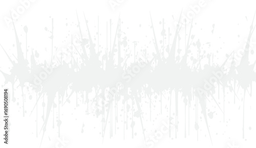 A dynamic abstract design features a horizontal band of gray splatter paint across a white background, showcasing textures with artistic and modern expression.