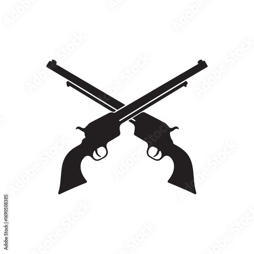 Western crossed gun silhouette vector flat illustration design on white background