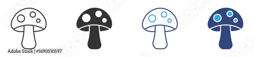 Mushroom icon set in outline and flat style , vector illustration. 