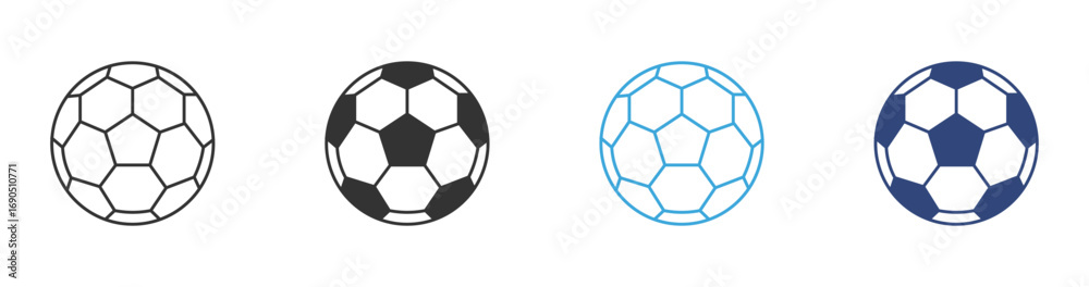 Fototapeta premium Football or soccer ball icon set in outline and flat style , vector illustration. 