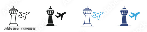 Airport Control Tower And Airplane icon set,  vector illustration .  