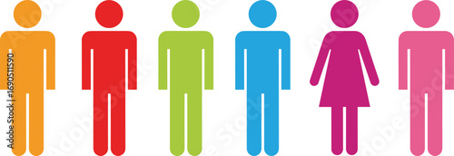Colorful Human Figures in a Row on White Background untitled