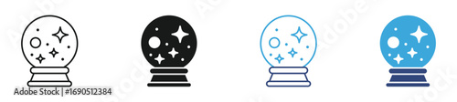 Fortune teller magic crystal ball icon set in outline and flat style , vector illustration.