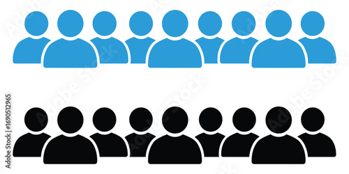 Group of people icons in blue and black on white background silhouette figures