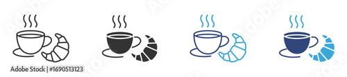 Coffee cup with croissant icon set,  vector illustration 