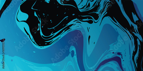 Abstract background with swirling shapes showcases a dynamic blend of light blue and black hues, creating a visually captivating and fluid design for modern digital art