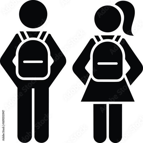 Male and Female Student Backpack Icons on White Background symbol