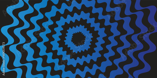 A mesmerizing spiral pattern with blue, wavy lines radiates from the center against a dark backdrop, creating a hypnotic and visually captivating abstract design that is modern