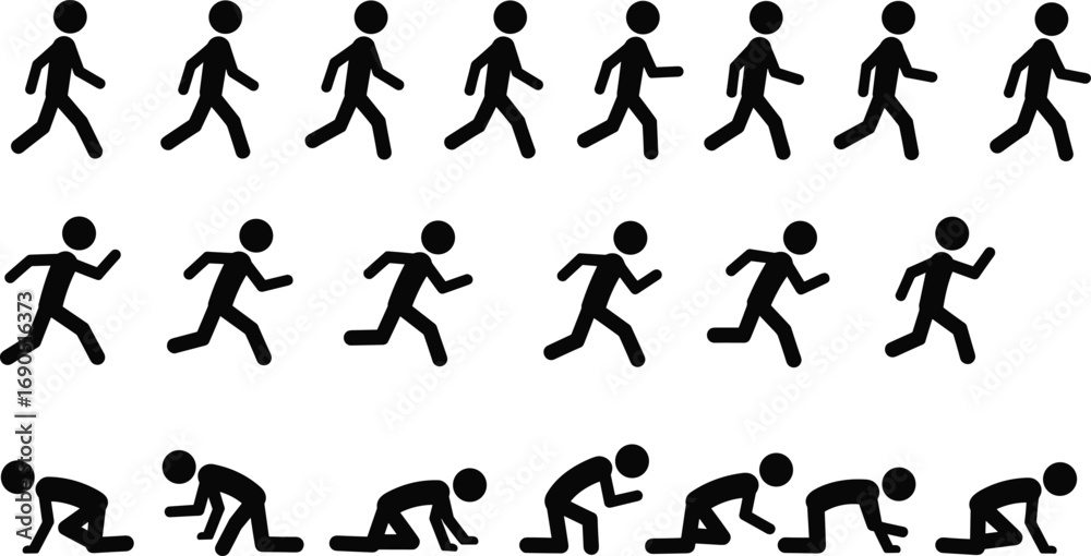 Naklejka premium Stick figures running and in starting positions on white background Keywords: stick figure, silhouette