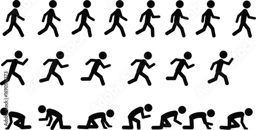 Stick figures running and in starting positions on white background Keywords: stick figure, silhouette