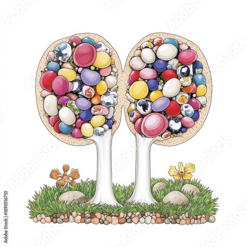 Colorful Candy Trees A Delightful Sweet Treat Illustration, Generative AI