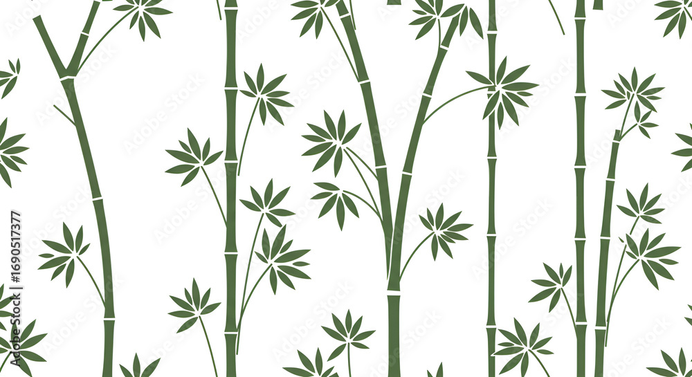 Obraz premium Green Bamboo Stalks and Leaves Natural Pattern for Eco Design