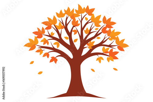 Illustration of a vibrant autumn tree with orange leaves, , showcasing the beauty of fall foliage and seasonal change in nature