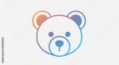 Cute teddy bear head illustration for kids room decor and baby shower invitation design with gradient colors
